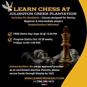 Learn Chess at Julington Creek Plantation - Exclusive for Residents – Adults & Kids (2nd Grade & Up)